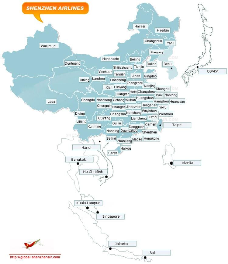 Shenzhen Hava Yolları haritası güzergahı